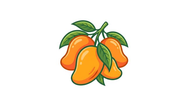 A cluster of ripe orange mango fruits with green leaves vector illustration isolated on white background