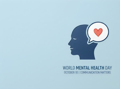 Mental health concept with a silhouette of a head and a heart in a speech bubble