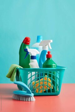 cleaning products isolated on white
