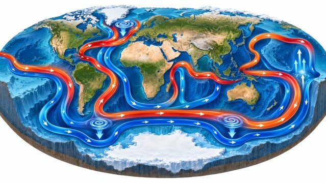 Global ocean conveyor belt circulation map showing deep water currents and climate patterns