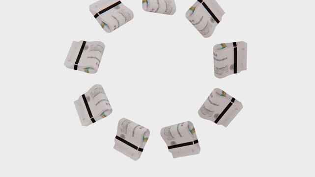 3D finance graphic of Algeria 500 Dinar banknote ring in continuous loop, isolated setup with green screen. Perfect for wealth creation.