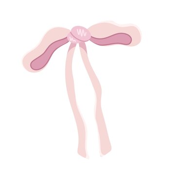 Pink decorative ribbon bow with long flowing tails, isolated on a white background