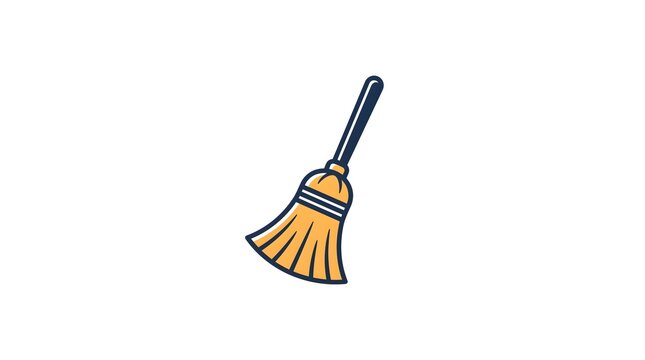 A simple minimalist vector icon illustration of a classic broom isolated on a white background, perfect for cleaning services, housework, or housekeeping concepts