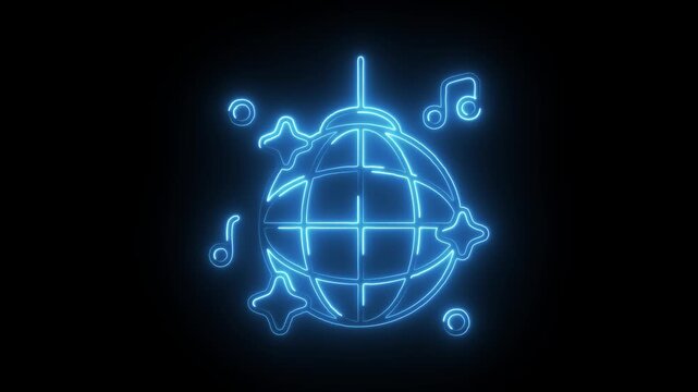 Glowing neon disco ball icon isolated on black background. HD Video motion graphic animation