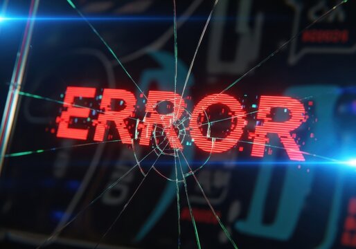 Digital error message on a cracked screen