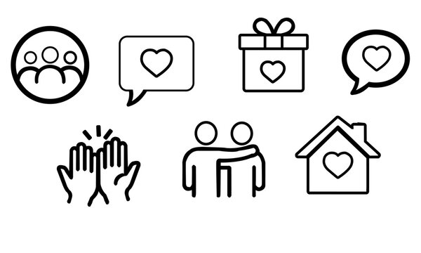 Community care and friendship line icon set for love charity and support isolated