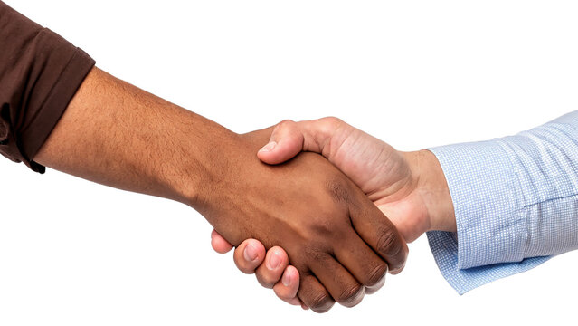 Close up of two business partners shaking hands in agreement isolated on transparent background.