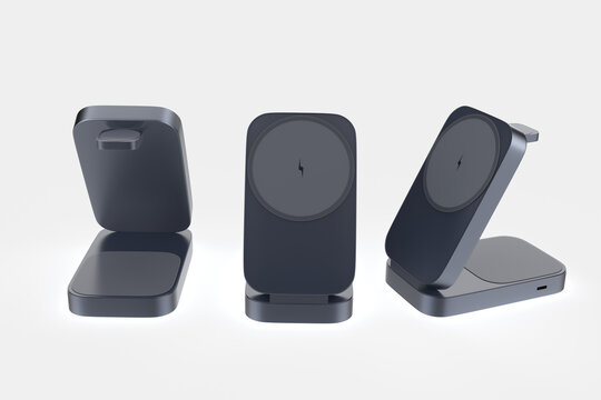 3 in 1 Wireless Charger isolated on white background. 3d illustration