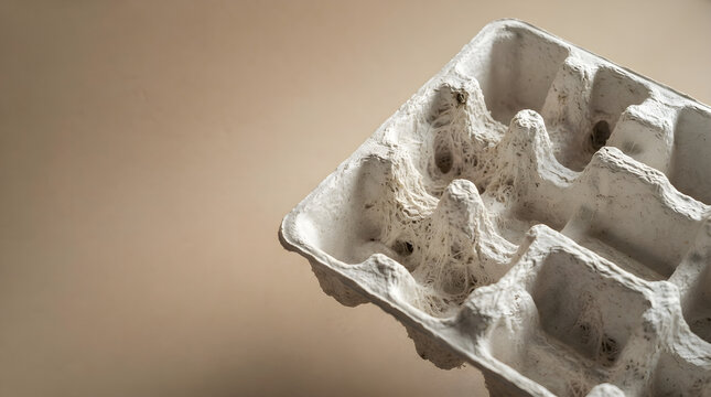 Molded fungal mycelium tray beig modern in natural setting with copy