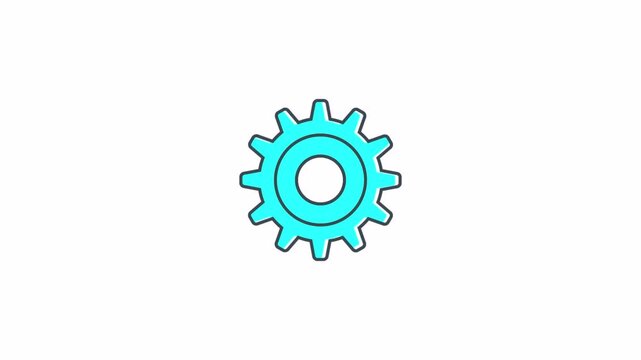 Cyan blue gear rotating animation on a white background.