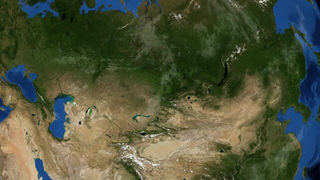 Cinematic 3D Earth Globe Orbital Zoom into Altay Region, Russia Borders