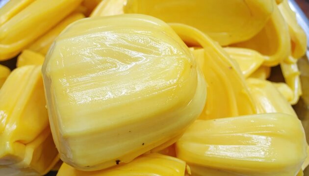 Fresh yellow jackfruit bulbs ready for eating.