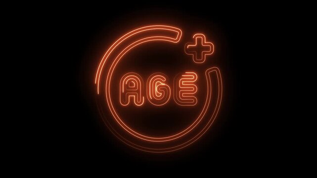 Age restriction neon sign animated graphic for content rating and guidelines
