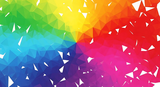 Abstract colorful geometric low poly background with scattered white triangular fragments
