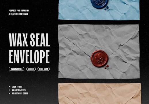 Stacked Wax Seal Envelope Mockup For Branding And Merchandise Design