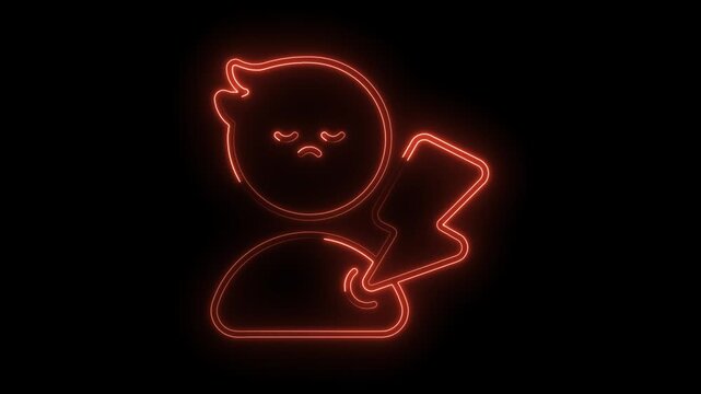 Neon man with lightning bolt outline on black background animation loop