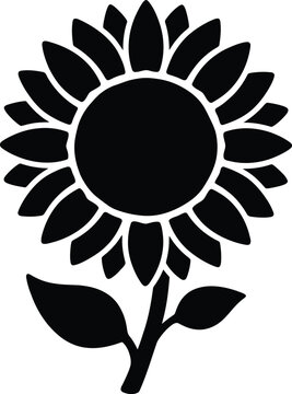 Minimalist black sunflower silhouette icon on a white background design