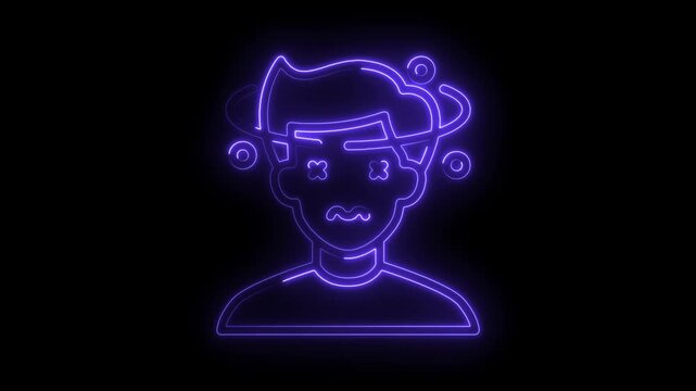 Person feeling dizzy with neon light effect on black background animation
