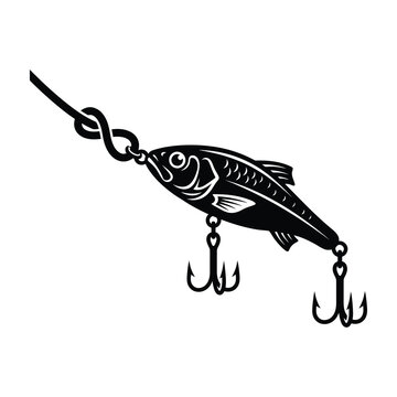 Fishing Lure with Hooks Attached to a Fishing Line Isolated on White Background