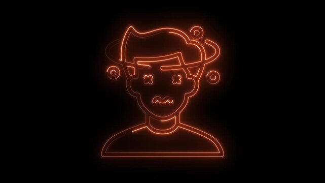 Neon illustration of dizziness sickness with circles,x eyes and wavy mouth
