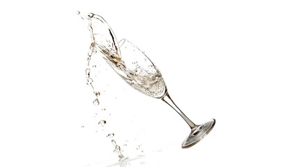 Liquid splash burst from glass cup of falling champagne isolated on transparent background. © Grace