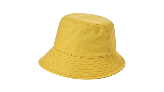 Classic yellow textile canvas bucket hat summer accessory isolated on transparent background.
