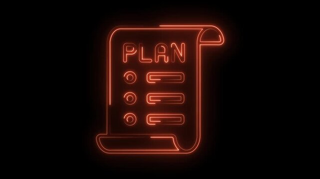 Neon glowing plan list on black background animated graphic element