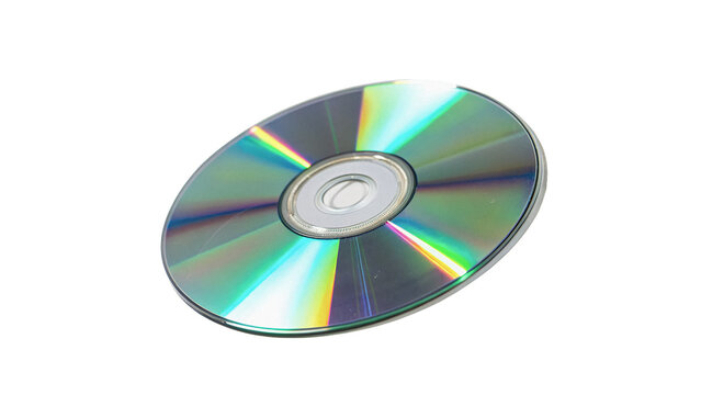 Single metallic silver compact disc cd dvd isolated on transparent background.