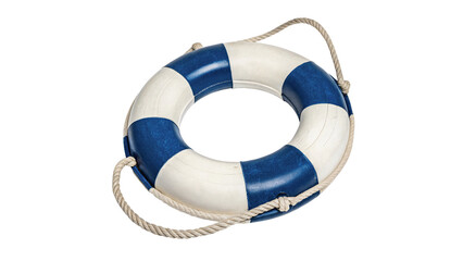 Blue and white plastic marine lifebuoy lifesaver isolated on transparent background. © Grace