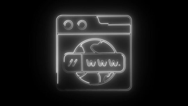 Glowing neon web domain icon isolated on black background. HD Video motion graphic animation