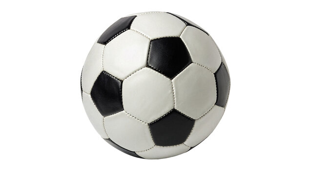 Classic black and white leather soccer football ball isolated on transparent background.
