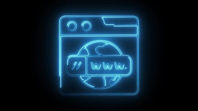 Glowing neon web domain icon isolated on black background. HD Video motion graphic animation