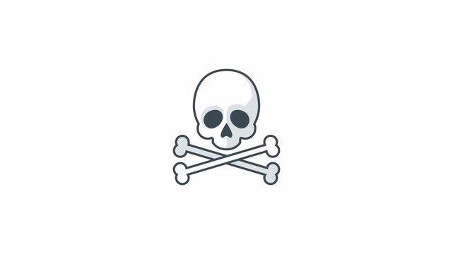 Minimalist skull and crossbones symbol animation loop.
