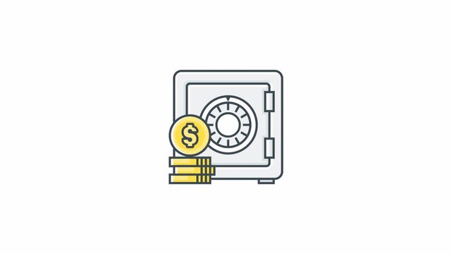 Minimalist vector illustration of a bank safe with gold coins.