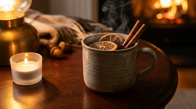 Steaming Mulled Wine in Cozy Home Setting