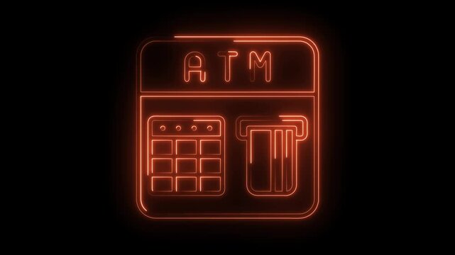 Glowing orange atm machine icon animation on black background