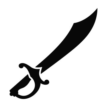 Black silhouette of a curved sword with handle