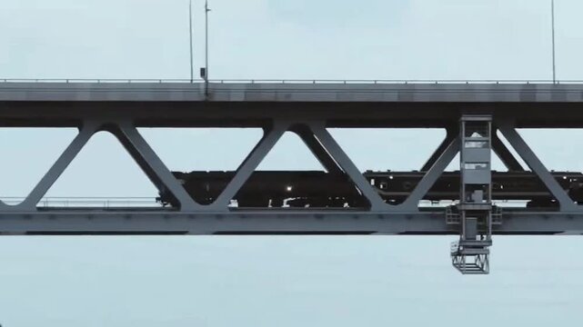 Train running on the lower deck of Padma Bridge over the Padma River in Bangladesh