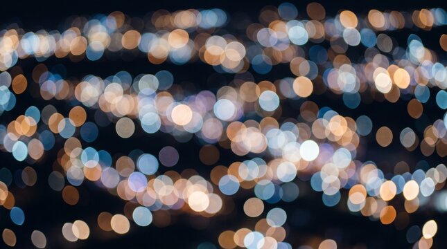 Abstract night city lights bokeh background pattern with warm orange and cool blue orbs