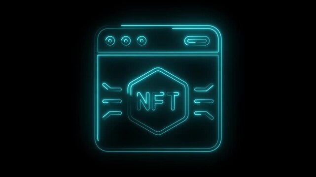 Neon nft token illustration on black background glowing cryptocurrency concept