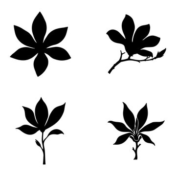 Leaf and Flower Silhouette Collection, Decorative Botanical Black Vector Illustration
