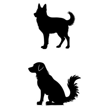 Cat Silhouette Collection, Sitting and Standing Domestic Cat Black Vector
