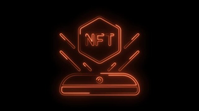 Nft neon sign glowing abstractly holographic digital art trend in technology investment