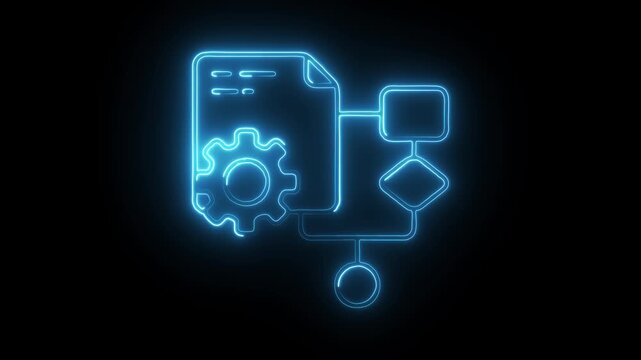 Glowing neon program algorithm icon isolated on black background. HD Video motion graphic animation