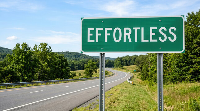 Effortless Road Sign Amidst Verdant Landscape Invites Smooth Journeys