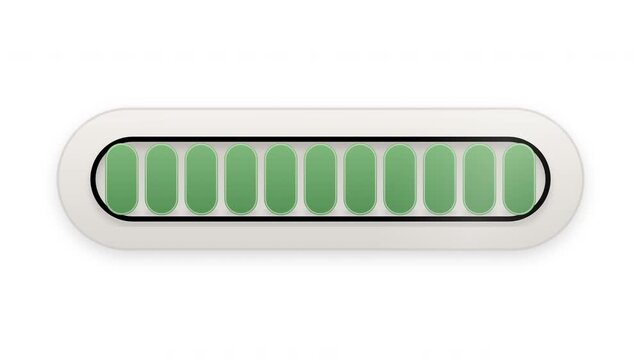 Premium soft 3D segmented loading bar with 11 pill segments inside a rounded capsule frame. 