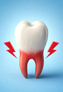 Illustration of tooth with red gum inflammation and lightning bolts