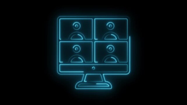 Security monitoring surveillance neon style animation,cctv system screen with multiple camera feeds