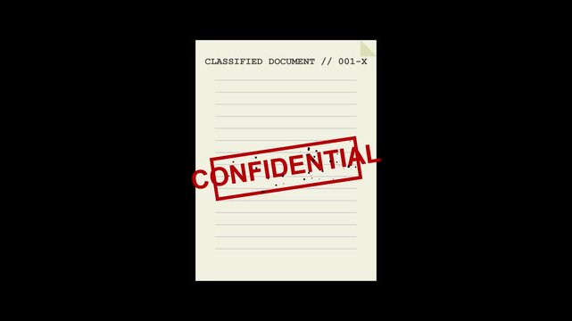 Minimalist graphic animation of a top secret classified document isolated on black background
