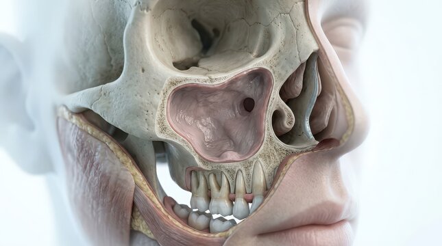 Detailed Cross- Sectional View of Human Nasal Cavity Sinuses and Teeth human skull paranasal sinuses
